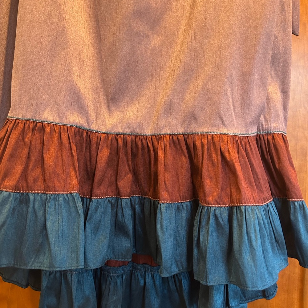 Sachin & Babi x Anthropologie Tiers Ruffled Indian Wrap-look Shiny Skirt Size 14 - Picture 3 of 7